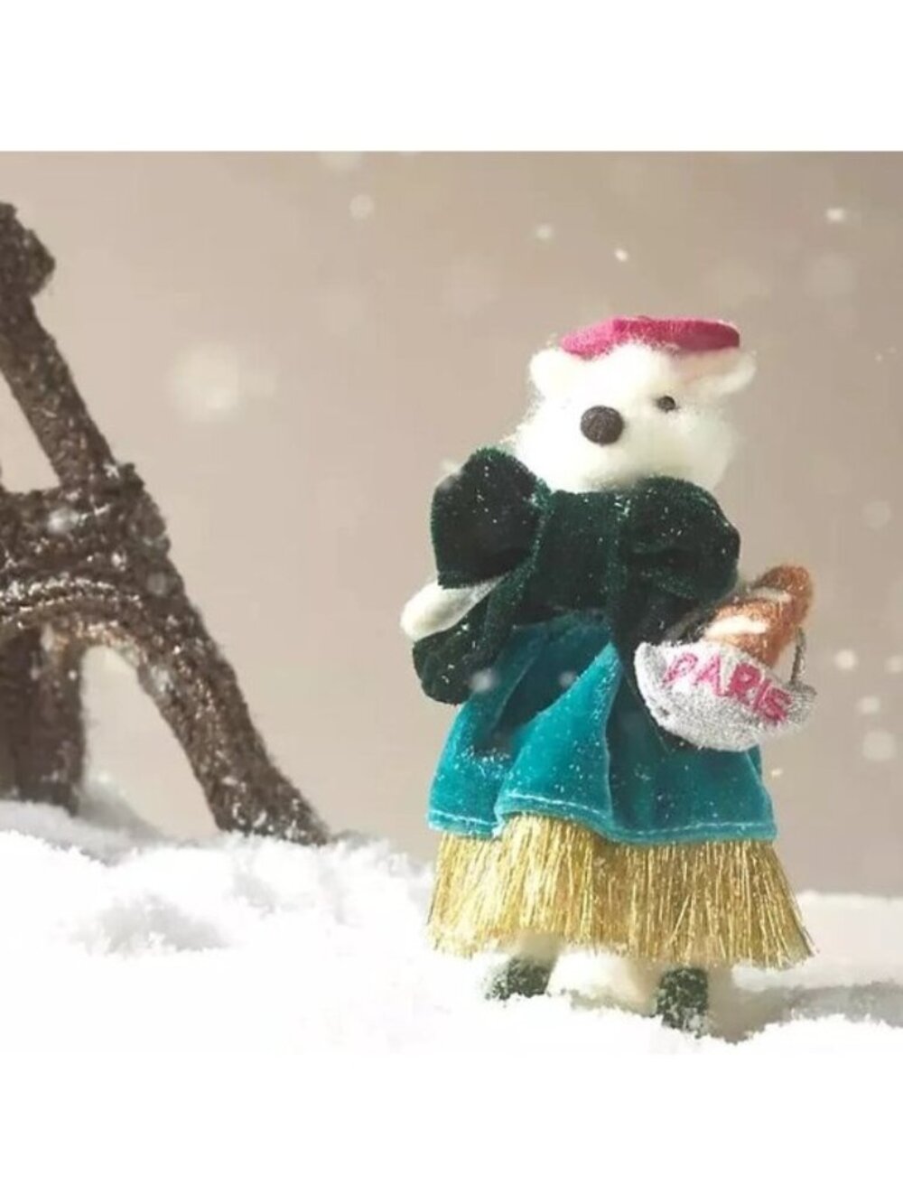 Anthropologie Handmade Felt Travel Fox Ornament NEW Paris French Christmas